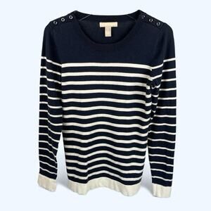 Banana Republic Rounded Neck Cotton Sweater Navy & White Stripe Medium